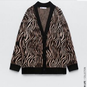 Zara Animal Print Cardigan with Black Trim